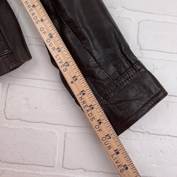 Beged-Or Coat Mens 40 Dark Brown Leather Patent 70s Coat Israel Vintage Jacket - Picture 9 of 11